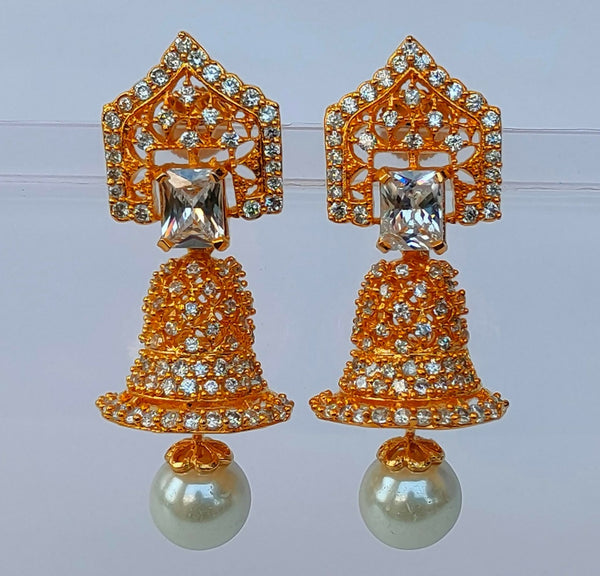 White Ad Pearl And Stones Jhumkas