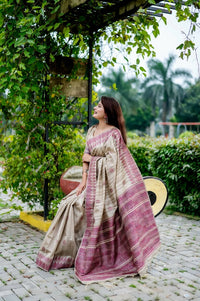 Thumbnail for Aastha Fashion Wine Thread Woven Handloom Tussar Silk Saree with Blouse - Distacart