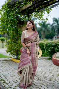 Thumbnail for Aastha Fashion Wine Thread Woven Handloom Tussar Silk Saree with Blouse - Distacart