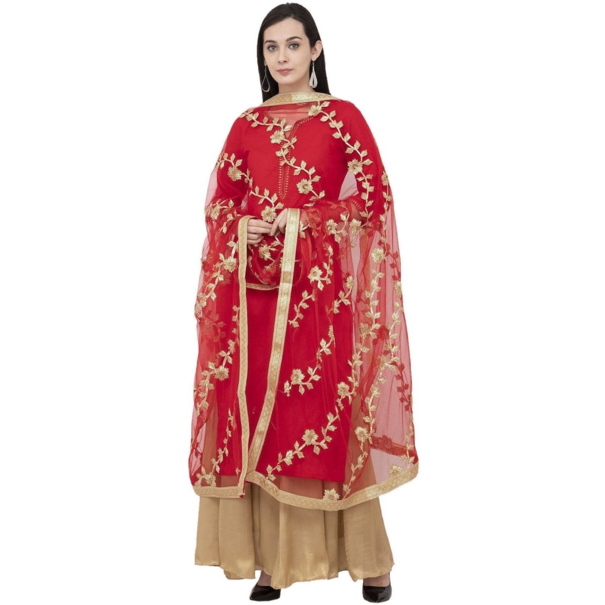 A R Silk Net Gota Emb. Fancy Dupatta Color Red Dupatta or Chunni