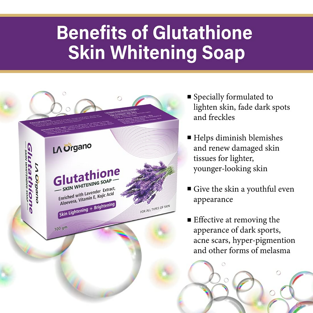 LA Organo Glutathione Lavender Skin Whitening Soap