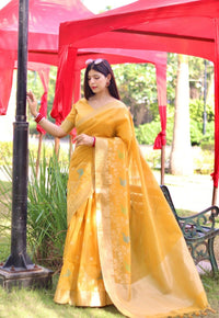 Thumbnail for Aastha Fashion Yellow Thread Woven Cotton Silk Saree with Blouse - Distacart