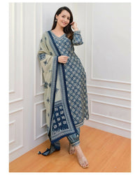 Thumbnail for Indian Fashion Women Green Embroidered, Printed Viscose Rayon Kurta, Pant And Dupatta Set - Distacart