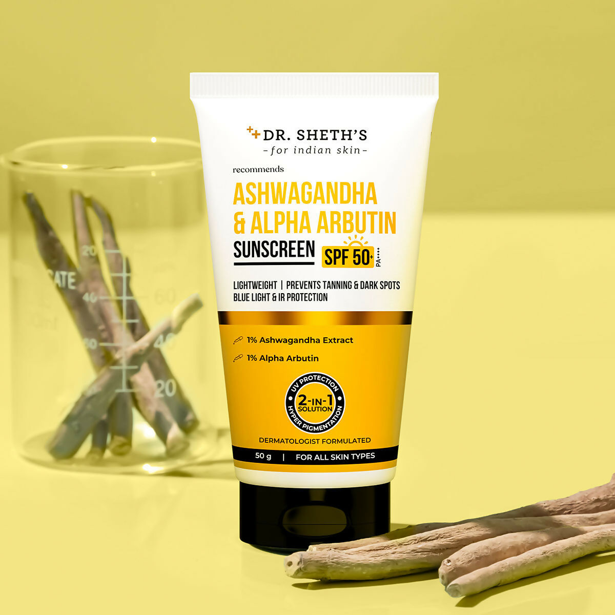 Dr. Sheth's Ashwagandha & Alpha Arbutin Sunscreen SPF 50+ PA++++