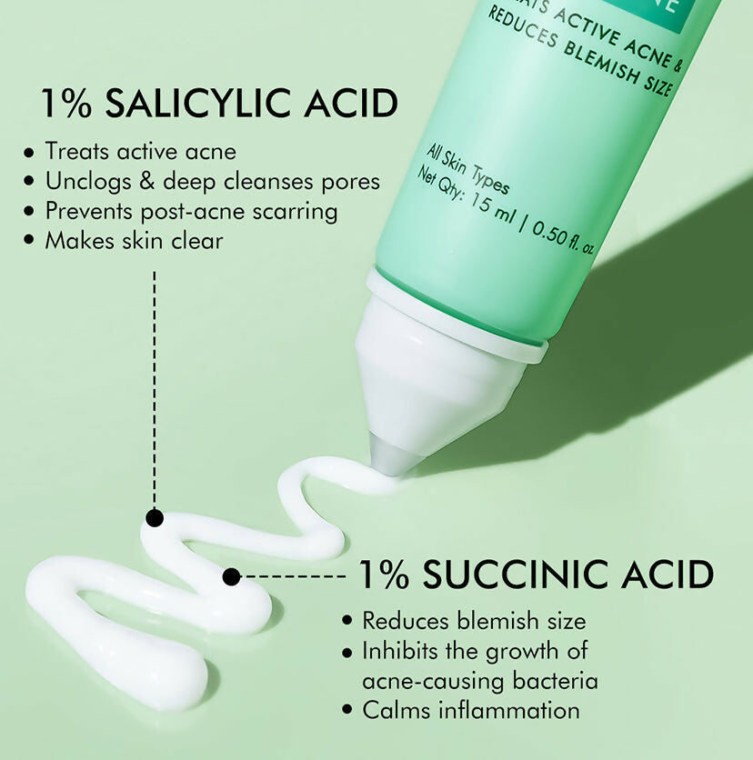 mCaffeine 1% Salicylic Acid 1% Succinic Acid & Matcha Tea Acne Arrest Spot Corrector - Treats Active Acne