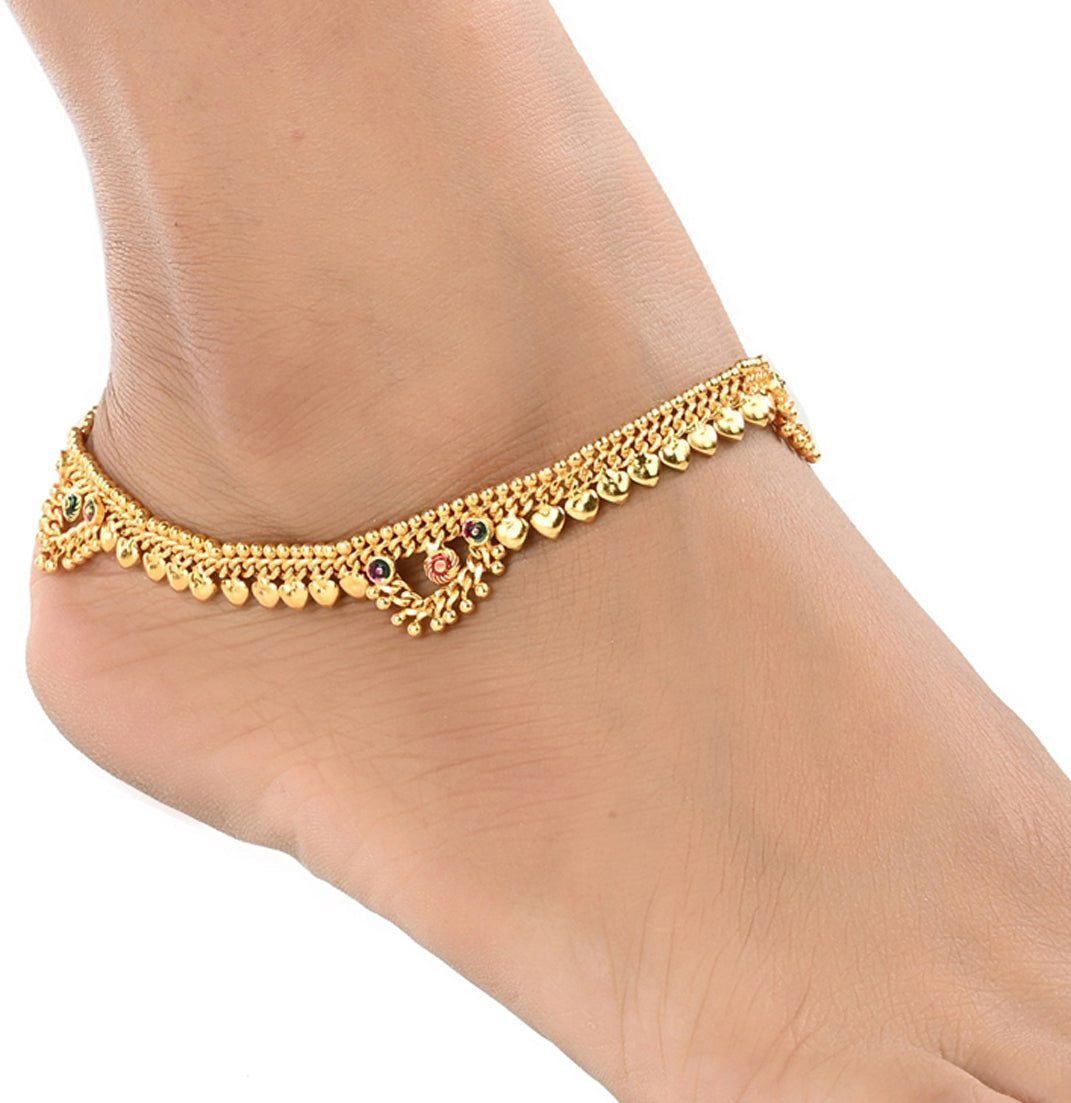 AanyaCentric Gold Plated White Metal Payal Indian Traditional Ethnic Fashion Imitation Jewellery Foot Chain - Distacart