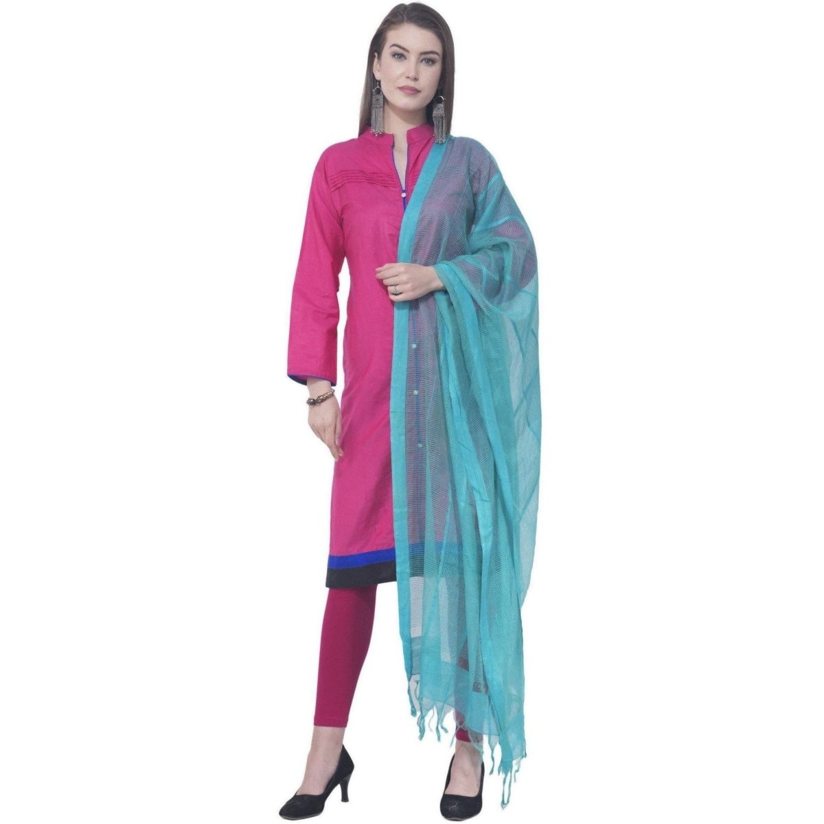 A R SILK Firozi Color Regular dupatta Cota cotton Dupattas and Chunnis