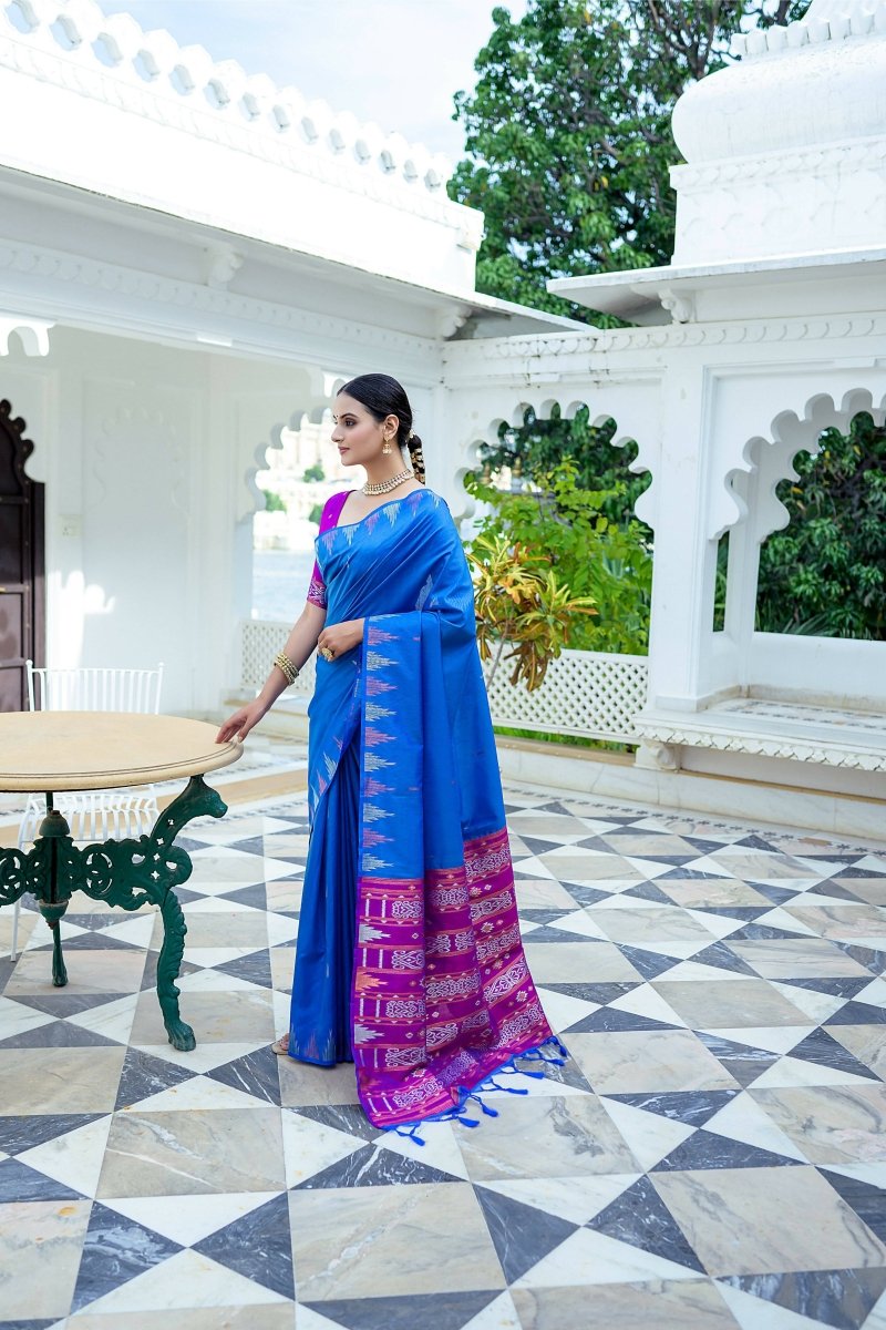 Aastha Fashion Blue Woven South Silk Saree with Blouse - Distacart