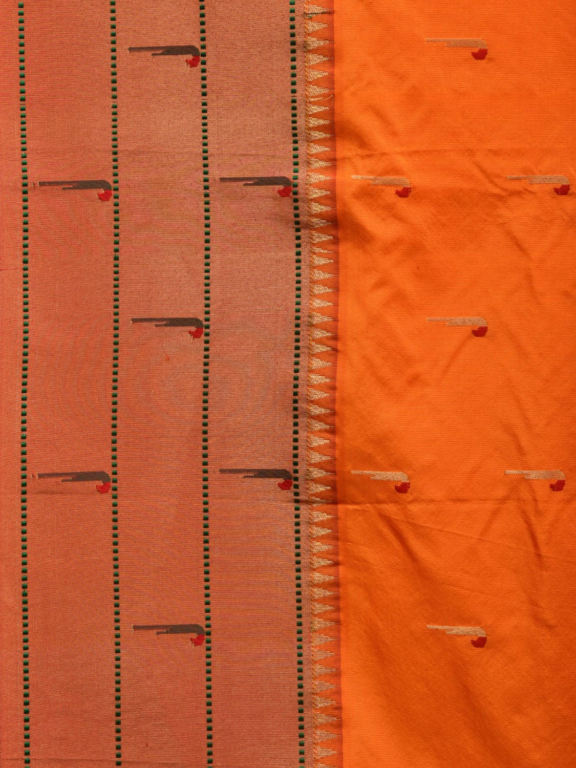 Orange Paithani Silk Handloom Saree with Triple Muniya Border Design - Global Threads - Distacart