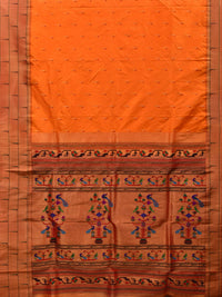 Thumbnail for Orange Paithani Silk Handloom Saree with Triple Muniya Border Design - Global Threads - Distacart