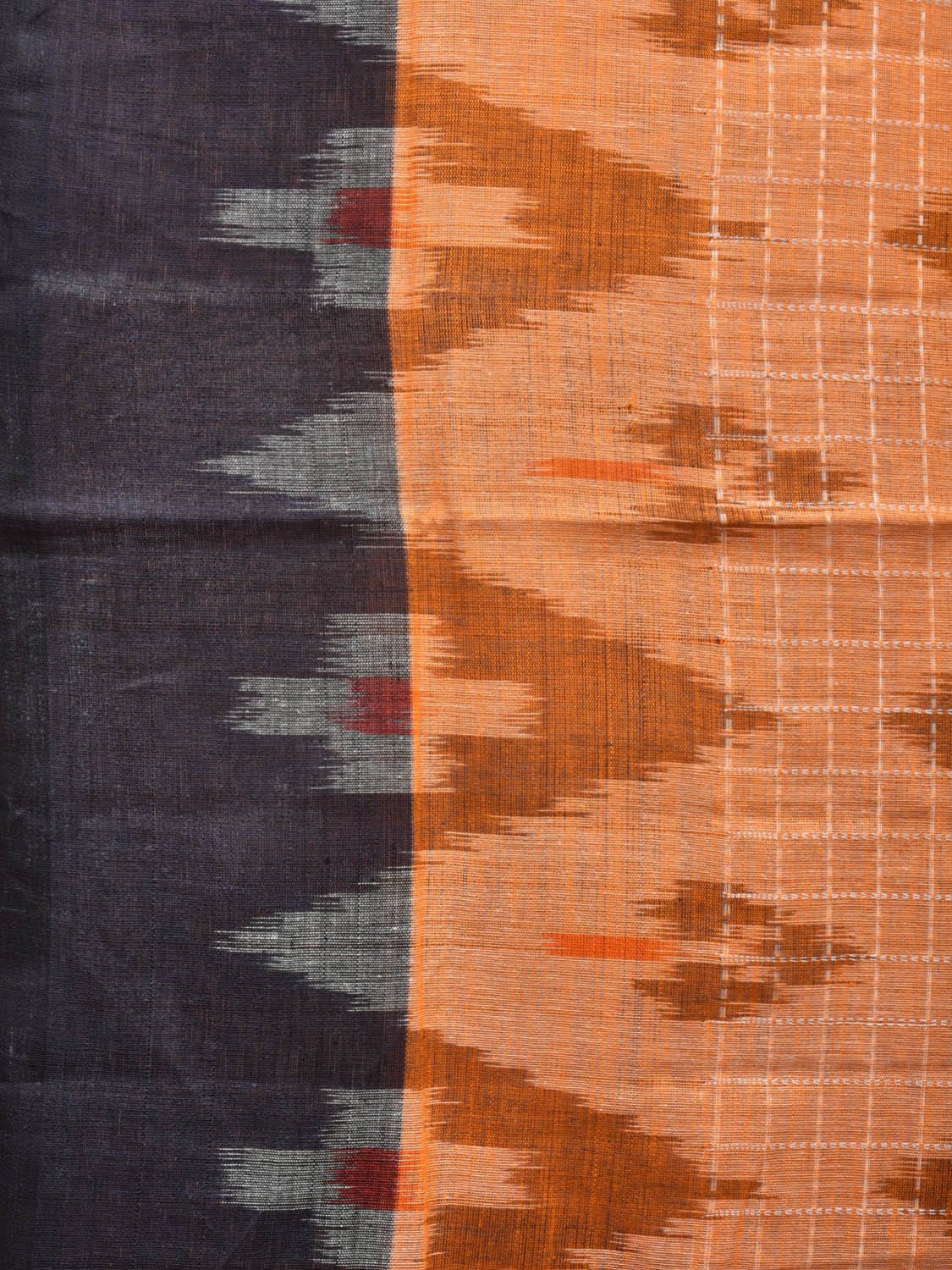 Orange Pochampally Ikat Cotton Handloom Saree with Grill and Big Temple Border Design No Blouse - Global Threads - Distacart