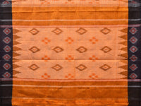 Thumbnail for Orange Pochampally Ikat Cotton Handloom Saree with Grill and Big Temple Border Design No Blouse - Global Threads - Distacart