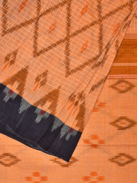 Thumbnail for Orange Pochampally Ikat Cotton Handloom Saree with Grill and Big Temple Border Design No Blouse - Global Threads - Distacart