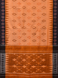 Thumbnail for Orange Pochampally Ikat Handloom Saree with Checks and Border Design No Blouse - Global Threads - Distacart