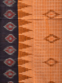 Thumbnail for Orange Pochampally Ikat Handloom Saree with Checks and Border Design No Blouse - Global Threads - Distacart