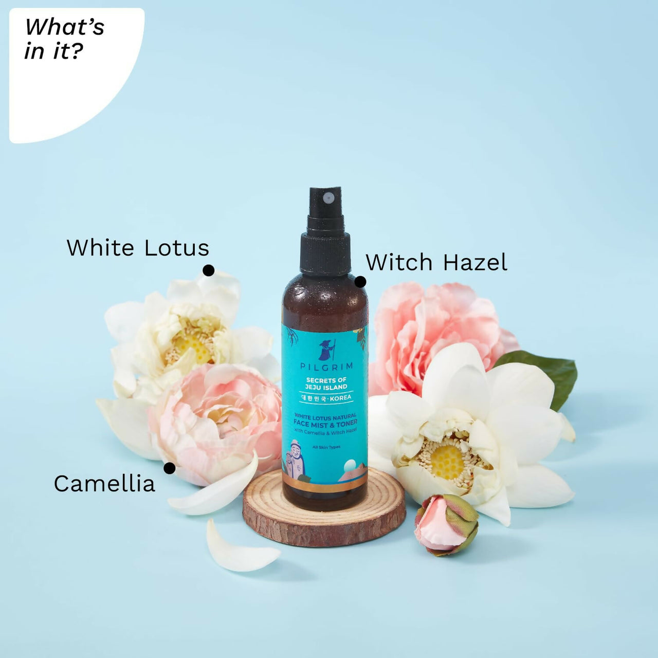 Pilgrim Korean Beauty White Lotus Refreshing Face Mist & Toner With Camellia & Witch Hazel For Glowing Skin - Distacart