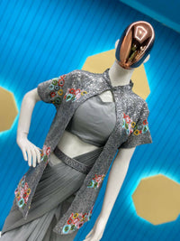 Thumbnail for Preksha Creation New Fancy Ready To Wear Saree With Sequence Embroidery Work Koti And Full stitched Blouse - Grey - Distacart