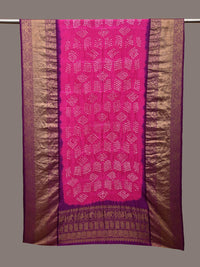 Thumbnail for Pink and Purple Bandhani Kanchipuram Silk Handloom Dupatta with Border Design - Global Threads - Distacart