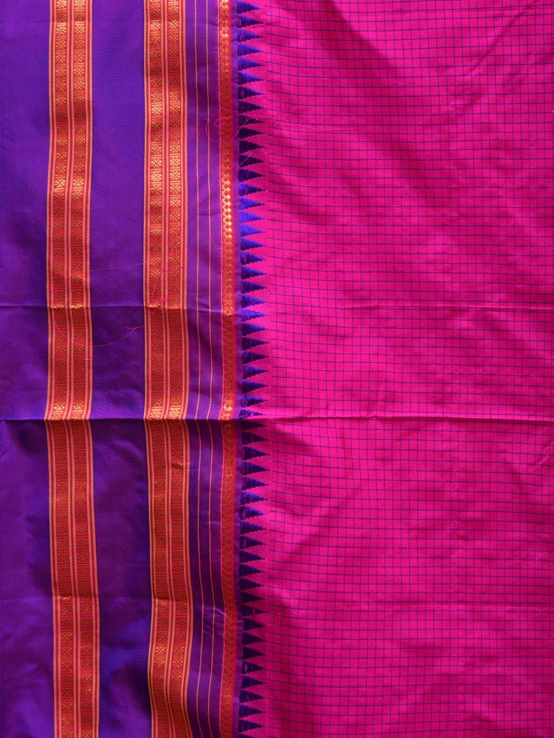 Pink and Purple Narayanpet Silk Handloom Plain Saree with Traditional Border Design No Blouse - Global Threads - Distacart