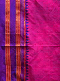 Thumbnail for Pink and Purple Narayanpet Silk Handloom Plain Saree with Traditional Border Design No Blouse - Global Threads - Distacart