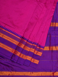 Thumbnail for Pink and Purple Narayanpet Silk Handloom Plain Saree with Traditional Border Design No Blouse - Global Threads - Distacart