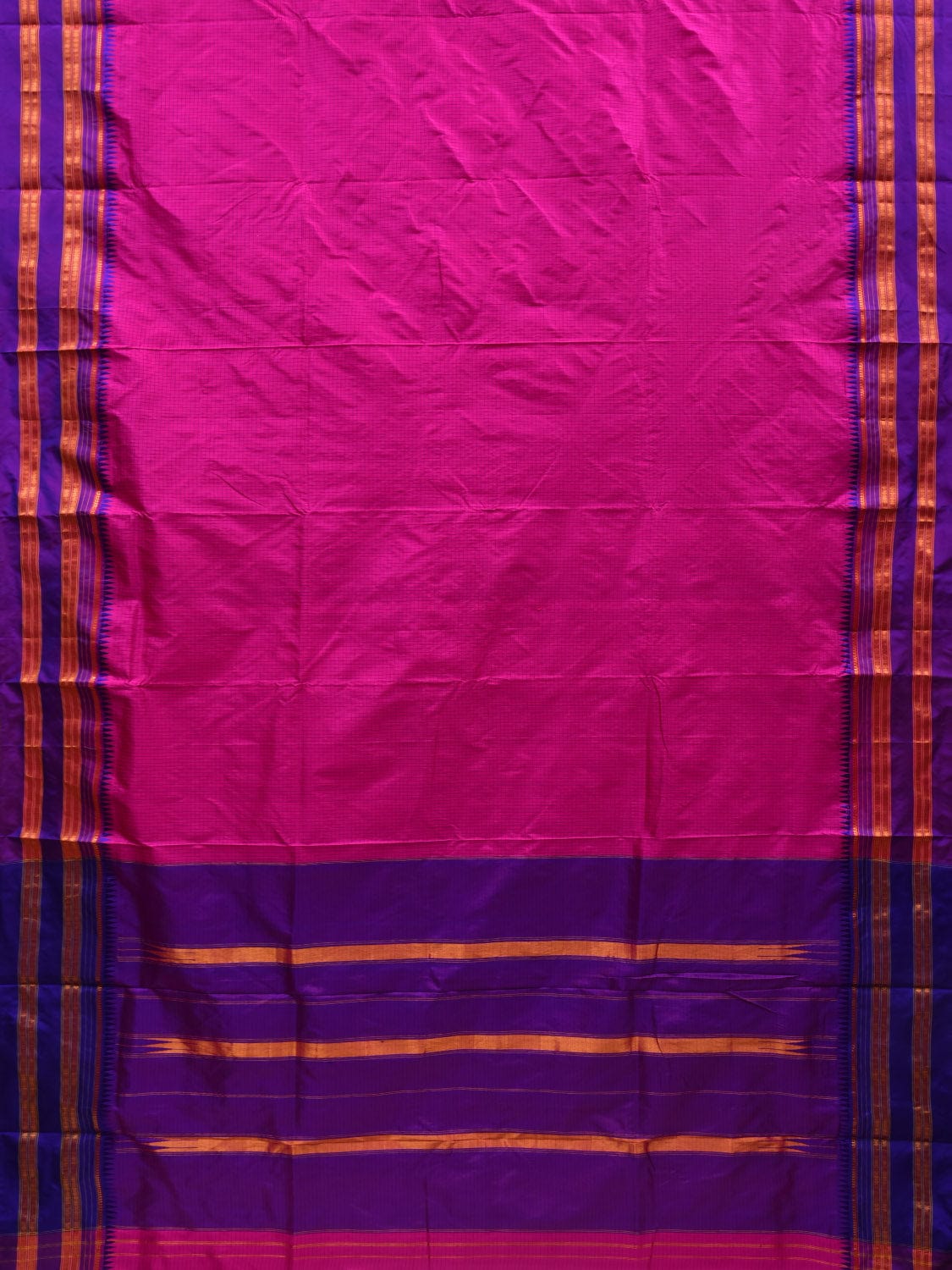 Pink and Purple Narayanpet Silk Handloom Plain Saree with Traditional Border Design No Blouse - Global Threads - Distacart