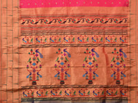 Thumbnail for Pink Paithani Silk Handloom Saree with Triple Muniya Border Design - Global Threads - Distacart