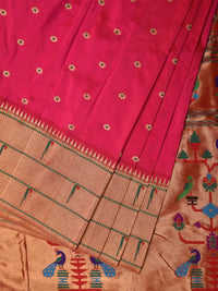 Thumbnail for Pink Paithani Silk Handloom Saree with Triple Muniya Border Design - Global Threads - Distacart