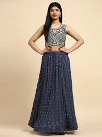 Thumbnail for Dark Grey Georgette Embroidered Lehenga choli with Dupatta - Dhara - Distacart