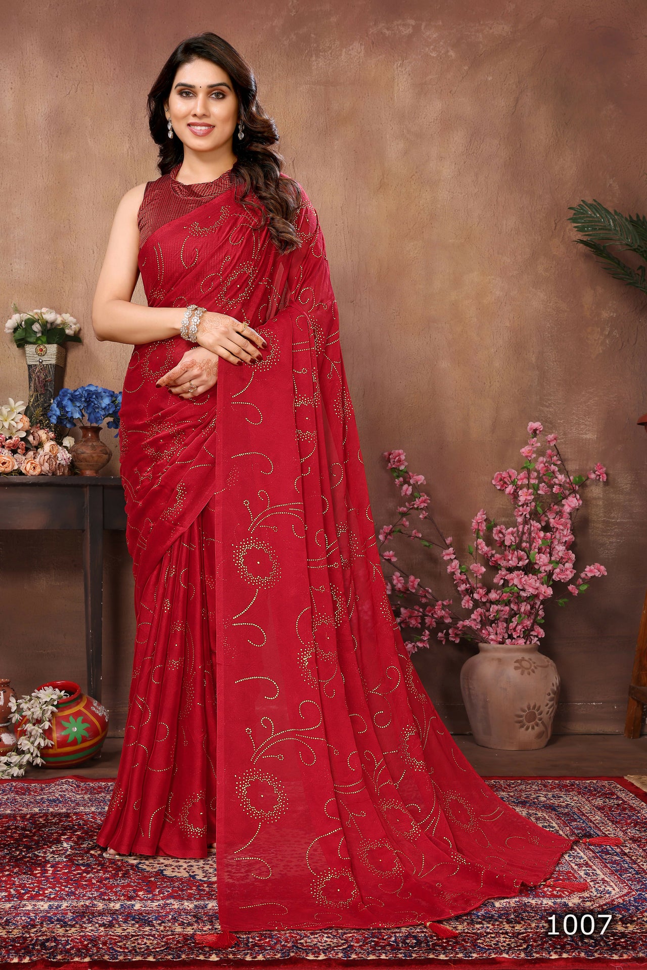 Aafreen Partywear Designer Red Rangoli Silk Fancy Saree - Distacart