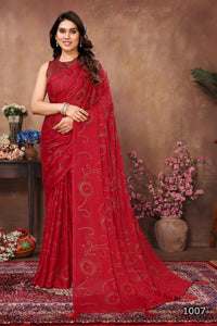 Thumbnail for Aafreen Partywear Designer Red Rangoli Silk Fancy Saree - Distacart