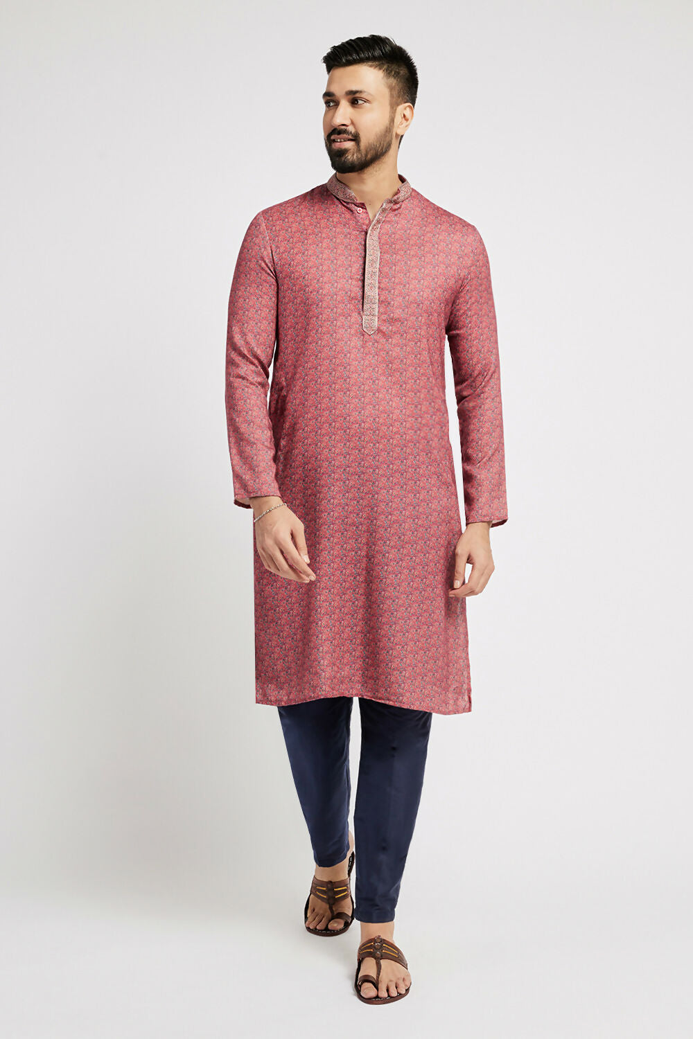 Ethnic India Pink Men's Kurta Abstract Polyester