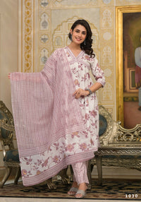 Thumbnail for Partywear Designer Lavender Cotton Stitched Suit With Dupatta - Tanisha - Distacart