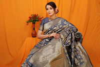 Thumbnail for Aastha Fashion Navy Blue Woven Banarasi Silk Saree with Blouse - Distacart