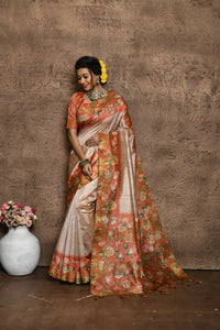 Thumbnail for Aastha Fashion Orange Floral Printed Silk Saree with Blouse - Distacart