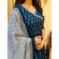 Thumbnail for Indian Fashion Women Blue Printed Viscose Rayon Kurta And Palazzo Set - Distacart