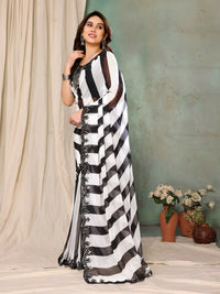 Thumbnail for Aafreen Partywear Designer Balck & White Georgette Fancy Saree - Distacart