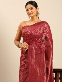 Thumbnail for Women Magenta Cotton Saree With Un Stitched Blouse - Aanika