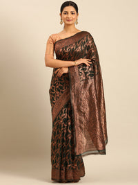 Thumbnail for Women Bottle Green Cotton Saree With Un Stitched Blouse - Aanika