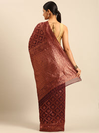 Thumbnail for Women Wine Cotton Saree With Un Stitched Blouse - Aanika