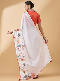 Thumbnail for White Chiffon Floral Printed Saree with Stitched Blouse - Dharavi - Distacart
