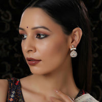 Thumbnail for Kundan and Diamond with Pink Stones Dangler Earrings (Gold) - Ruby Raang - Distacart