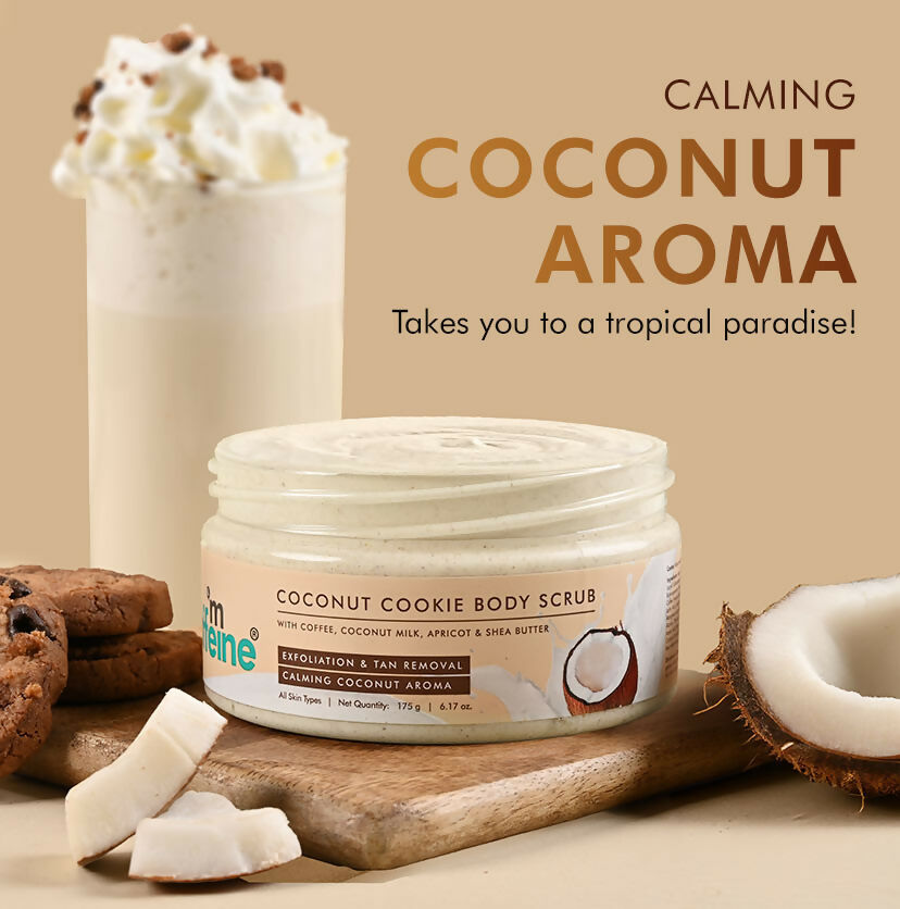 mCaffeine Coconut Cookie Body Scrub, Exfoliates & Removes Tan, Calming Coconut Aroma