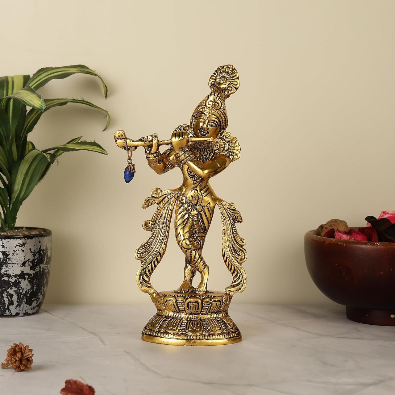 Purestory Lord Krishna Metal Statues Playing Flute - Distacart