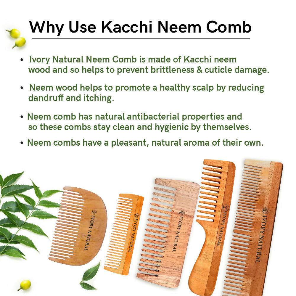 Ivory Natural Dual Tooth Kacchi Neem Comb Infused With Organic Oil For Gentle Detangling And Straightning Hair - Distacart