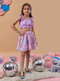 Thumbnail for Girls Purple Square Neck Sleeveless Top With Skirt for Kids - Mini Marvels - Distacart