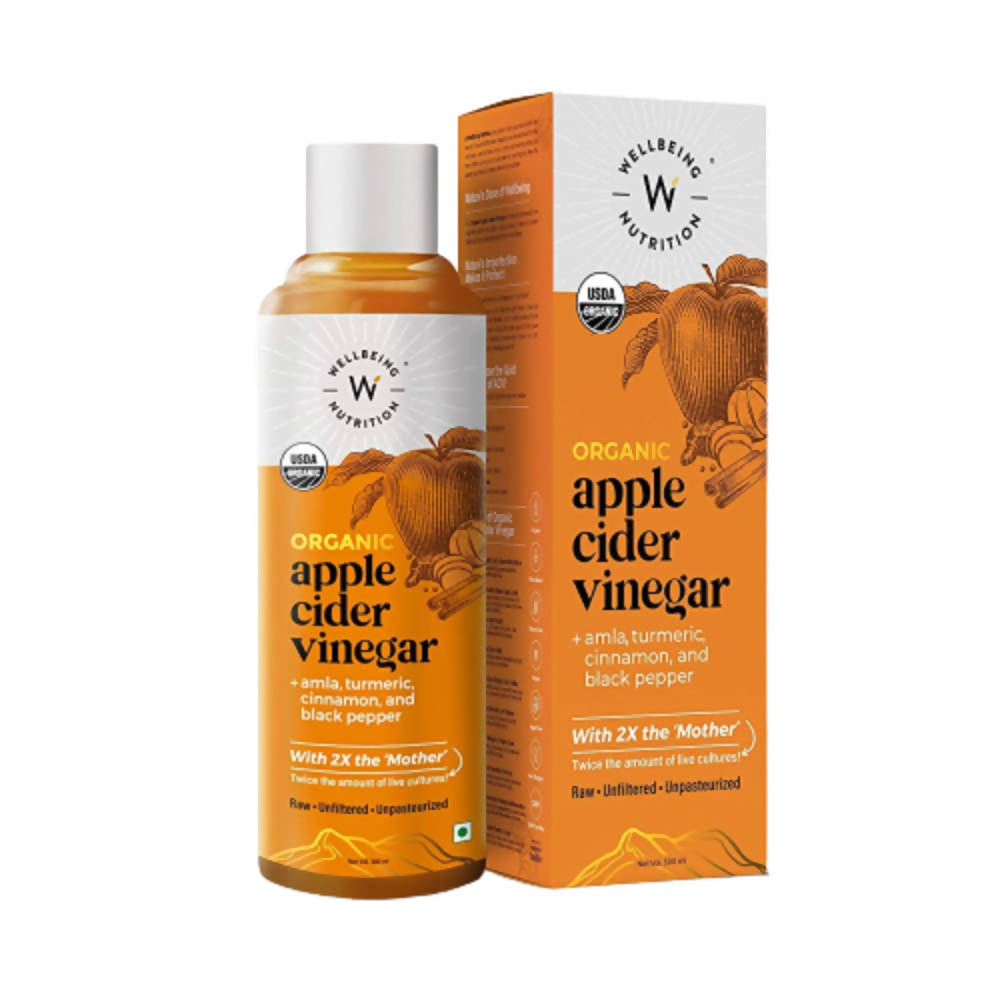 Wellbeing Nutrition Organic Apple Cider Vinegar with 2X Mother - Amla, Turmeric, Cinnamon, and Black Pepper