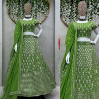 Thumbnail for Preksha Creation Green Foux Georgette With Thread With 9Mm Sequence Women Lehenga Choli