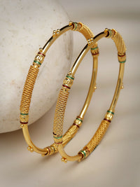 Thumbnail for NVR Women's Set of 2 Gold-Plated Handcrafted Traditional Bangles - Distacart