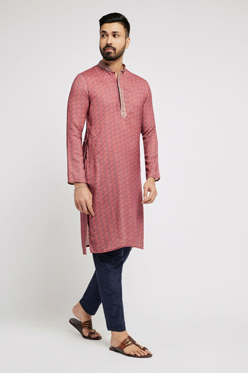 Ethnic India Pink Men's Kurta Abstract Polyester